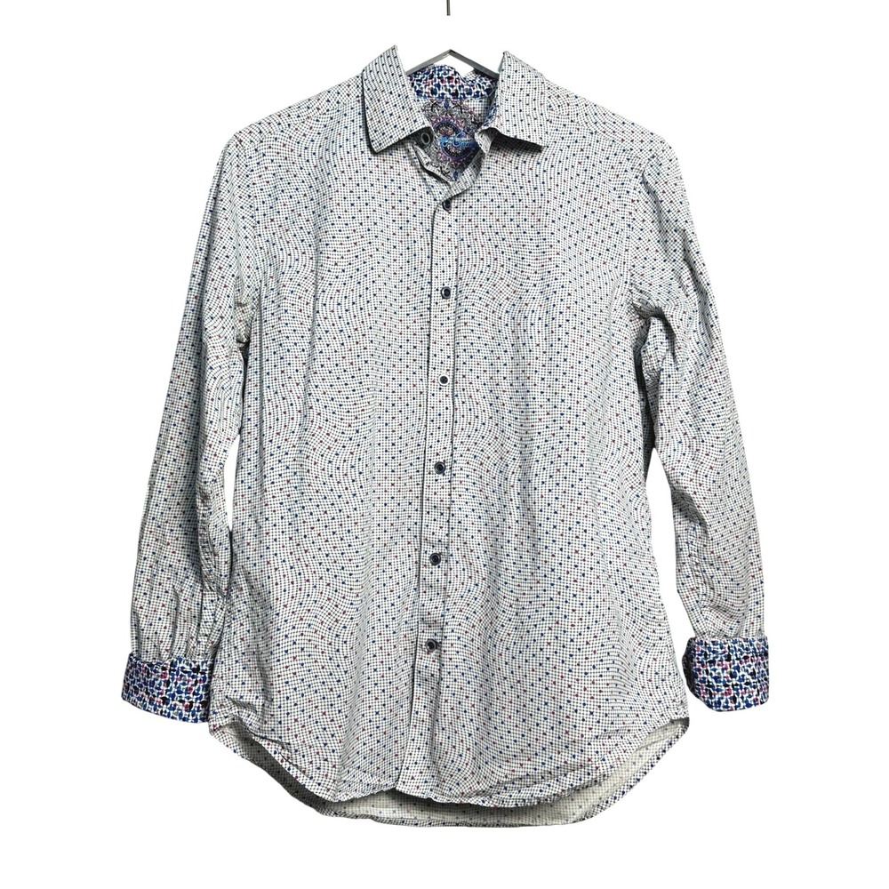 Robert Graham Mens Classic Fit Zack Morris Polka Dot Flip Cuff Shirt White S